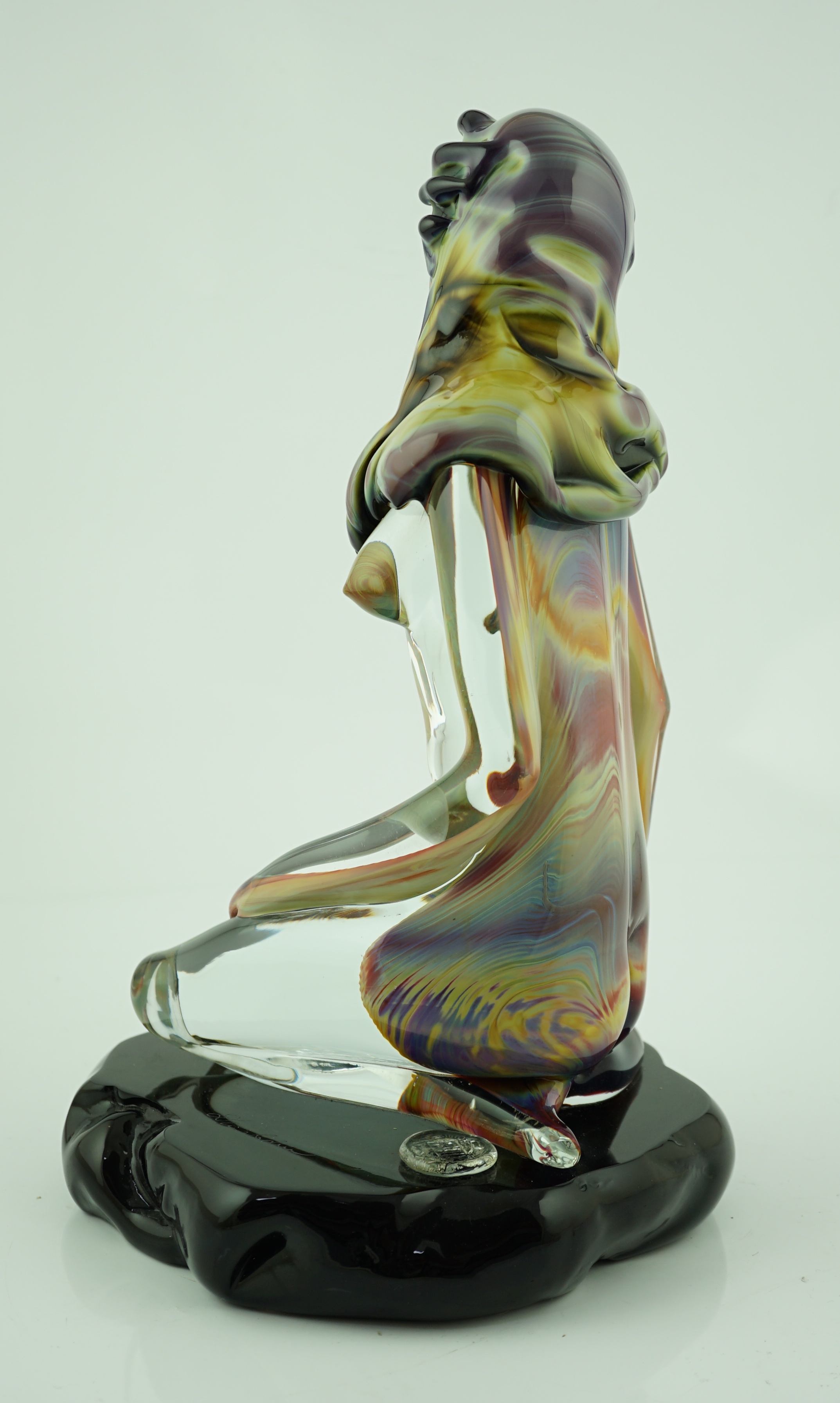 Dino Rosin (1948-), a Murano chalcedony iridescent glass model of a young nude woman